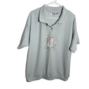 Keneth too! Blouse Women's 2X Embroidered Collared Polo Shirt Granny Grandmacore